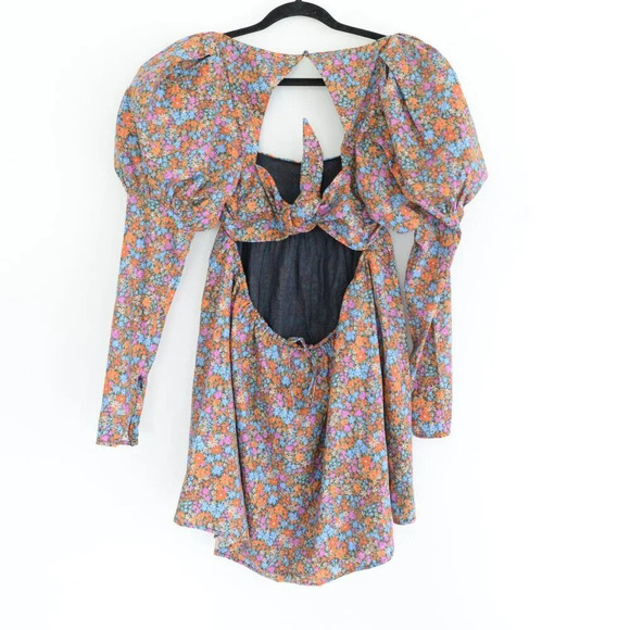 For Love & Lemons Brittany Mini Floral Revolve Dress 100% Cotton Puff Shoulder M - Picture 9 of 15